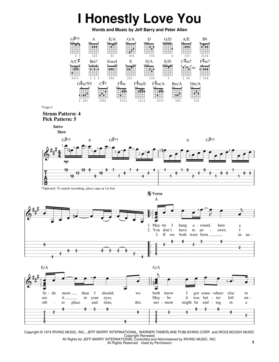 I Honestly Love You (from The Boy From Oz) Acoustic Guitar scores gallery preview page 1