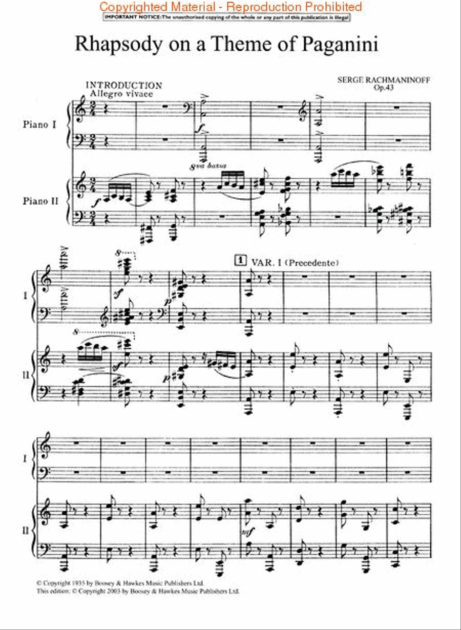 Rhapsody on a Theme of Paganini, Op. 43 Piano Solo scores gallery preview page 2