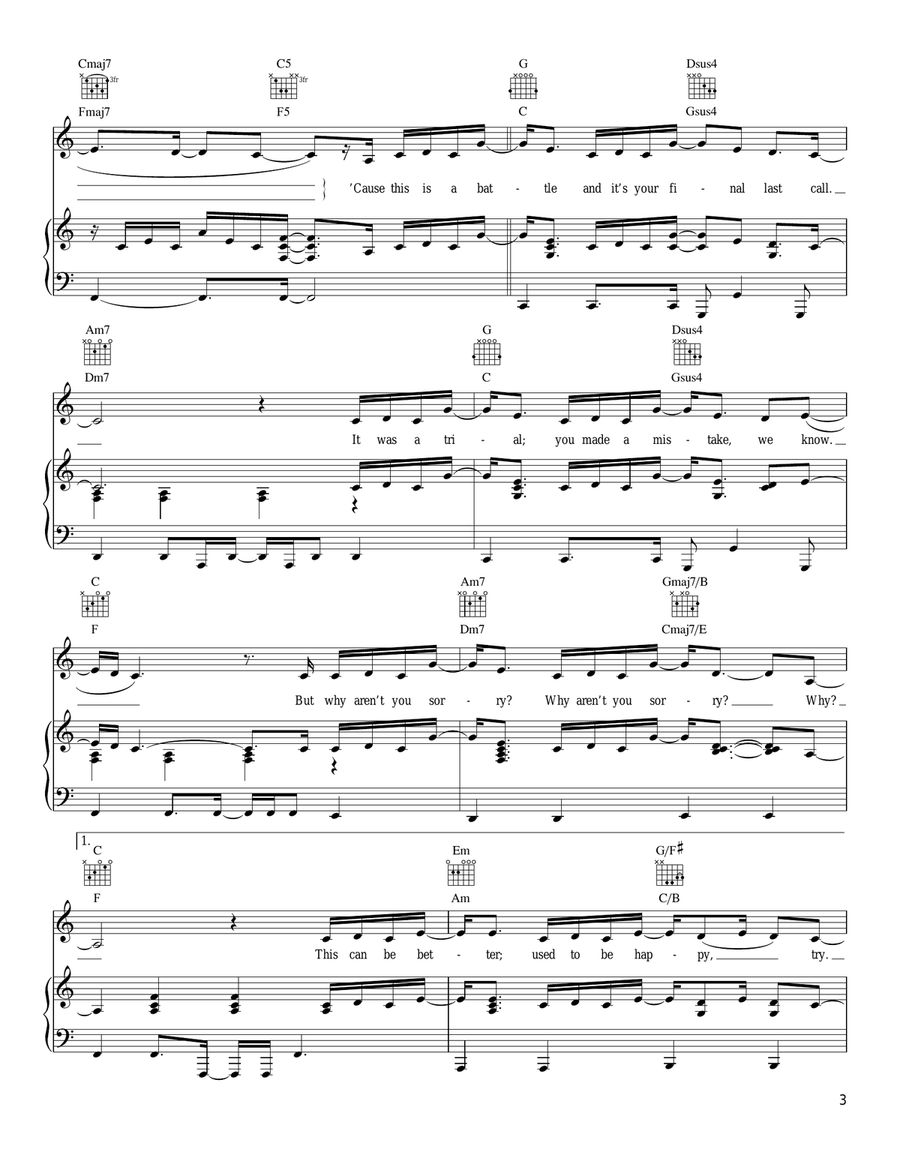 Battle Piano, Vocal, Guitar scores gallery preview page 3