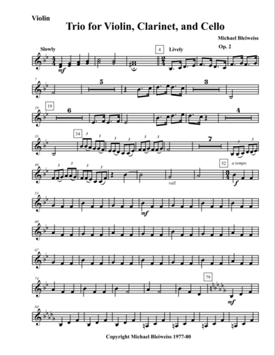 Trio for Violin, Clarinet, and Cello Chamber Music scores gallery preview page 2