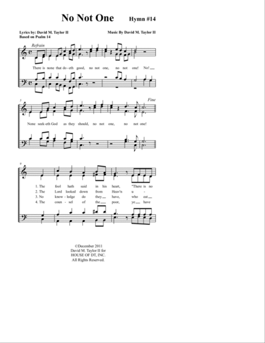 Hymn #14 - No Not One 4-Part scores gallery preview page 2