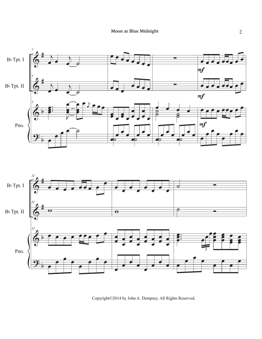 Moon at Blue Midnight (Trio for Two Trumpets and Piano) Trumpet Duet scores gallery preview page 6