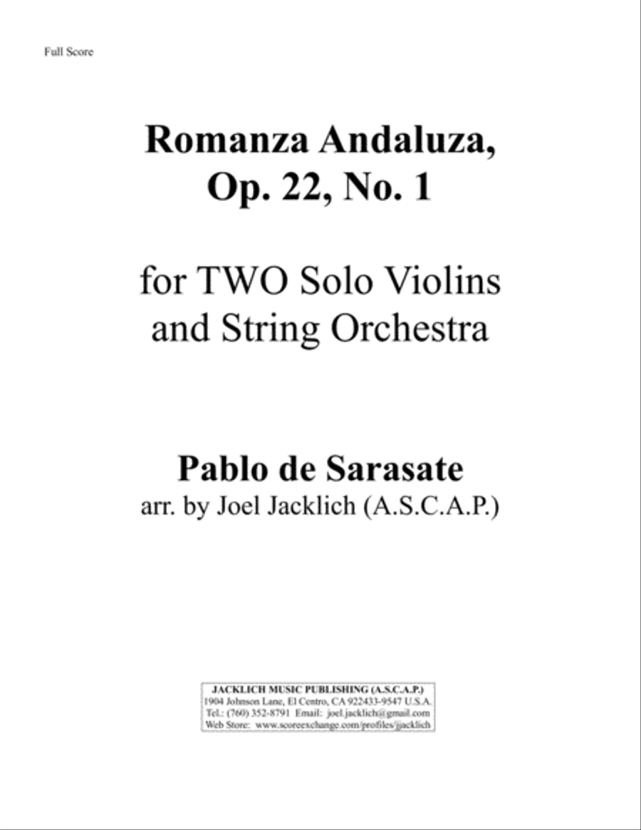 Romanza Andaluza, Op. 22, No. 1 for TWO Solo Violins and String Orchestra String Orchestra scores gallery preview page 1