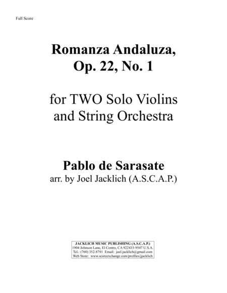 Romanza Andaluza, Op. 22, No. 1 for TWO Solo Violins and String Orchestra image number null