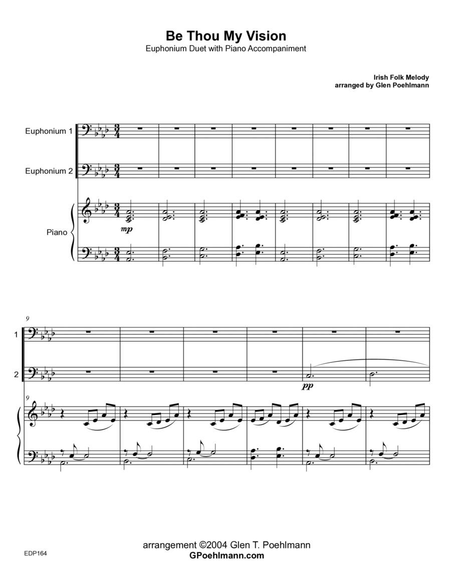BE THOU MY VISION - EUPHONIUM DUET with Piano Accompaniment (or Baritone TC/Trombone) Brass Duet scores gallery preview page 1