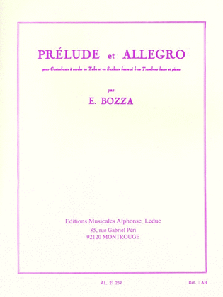 Book cover for Prelude And Allegro (double Bass/tuba/saxhorn/trombone And Piano)