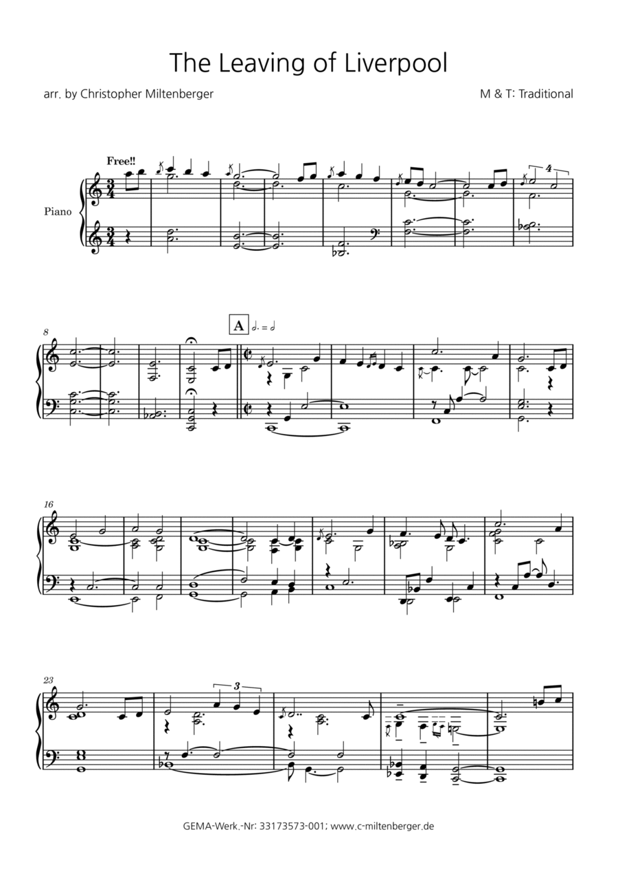 The Leaving of Liverpool The Leaving of Liverpool Piano Solo scores gallery preview page 1