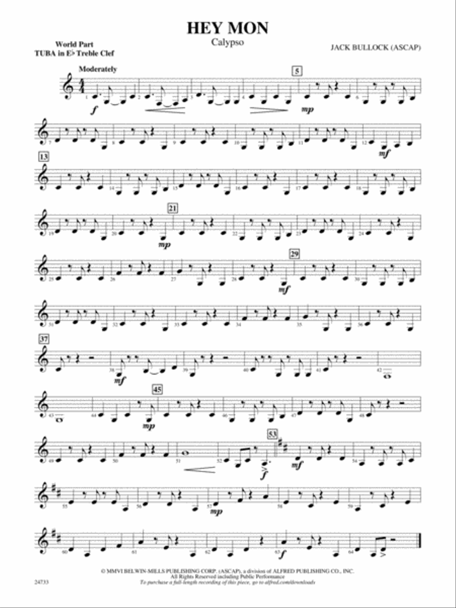 Hey Mon (Calypso): (World Part) E-flat Tuba T.C. Concert Band scores gallery preview page 1