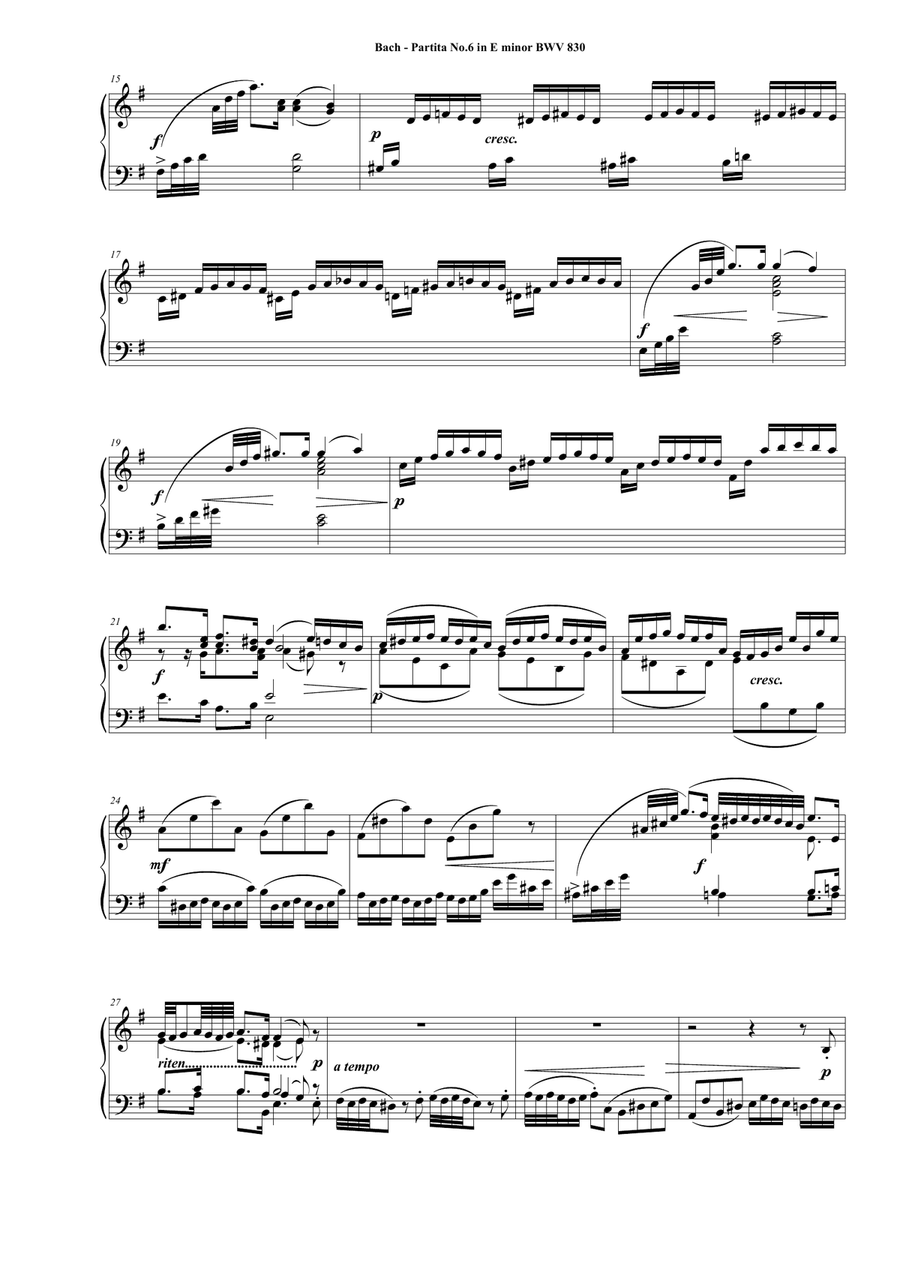 Bach - Partita No.6 in E minor BWV 830 for Piano Piano Solo scores gallery preview page 2