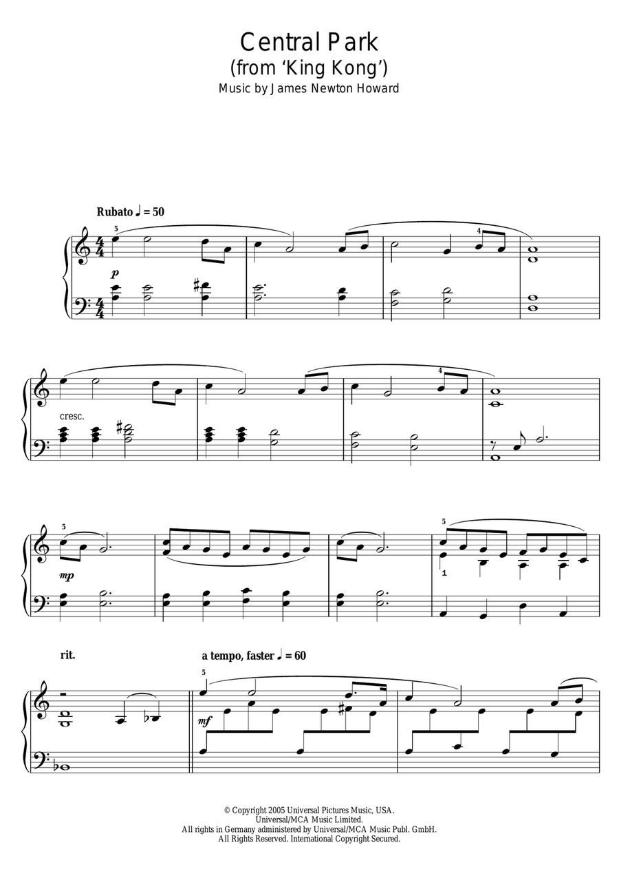 Central Park (from King Kong) Easy Piano scores gallery preview page 1