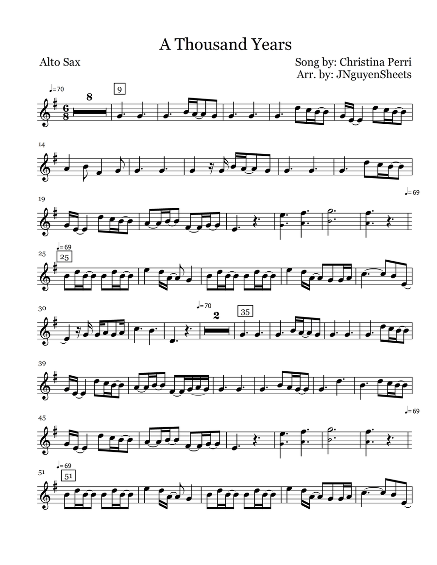 A Thousand Years A Thousand Years Alto Saxophone scores gallery preview page 1
