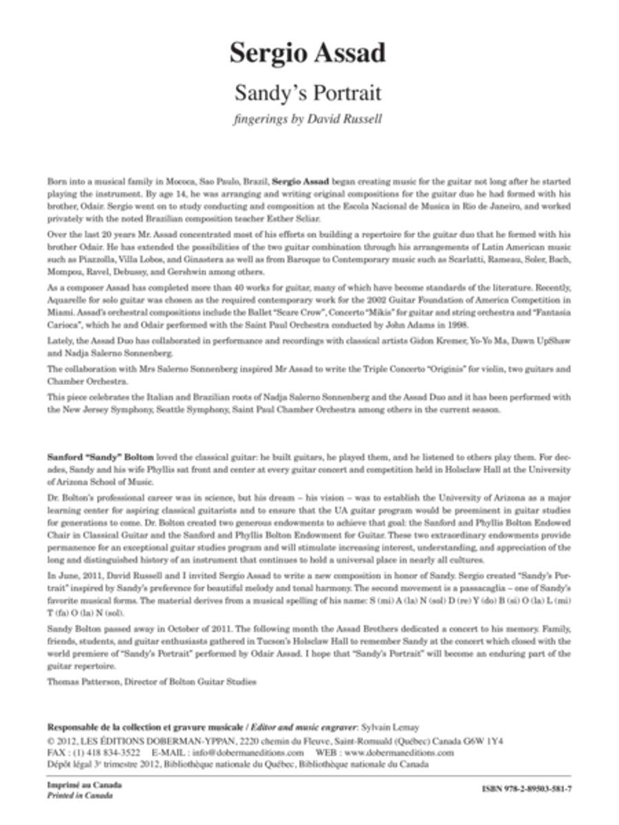 Sandy’s Portrait Sandy’s Portrait Classical Guitar scores gallery preview page 1
