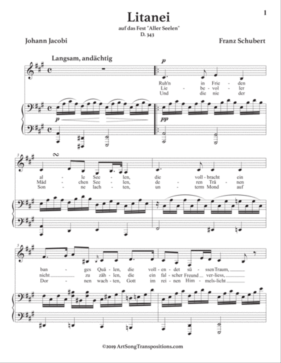 SCHUBERT: Litanei, D. 343 (transposed to A major) Voice scores gallery preview page 2