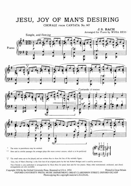 Jesu Joy Of Mans Desiring Piano Solo