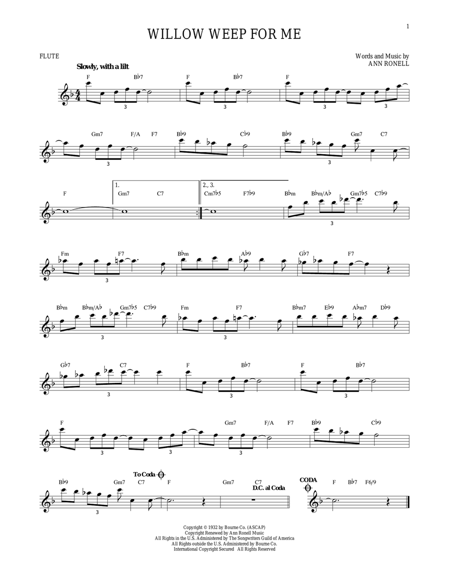 Willow Weep For Me Flute Solo scores gallery preview page 1