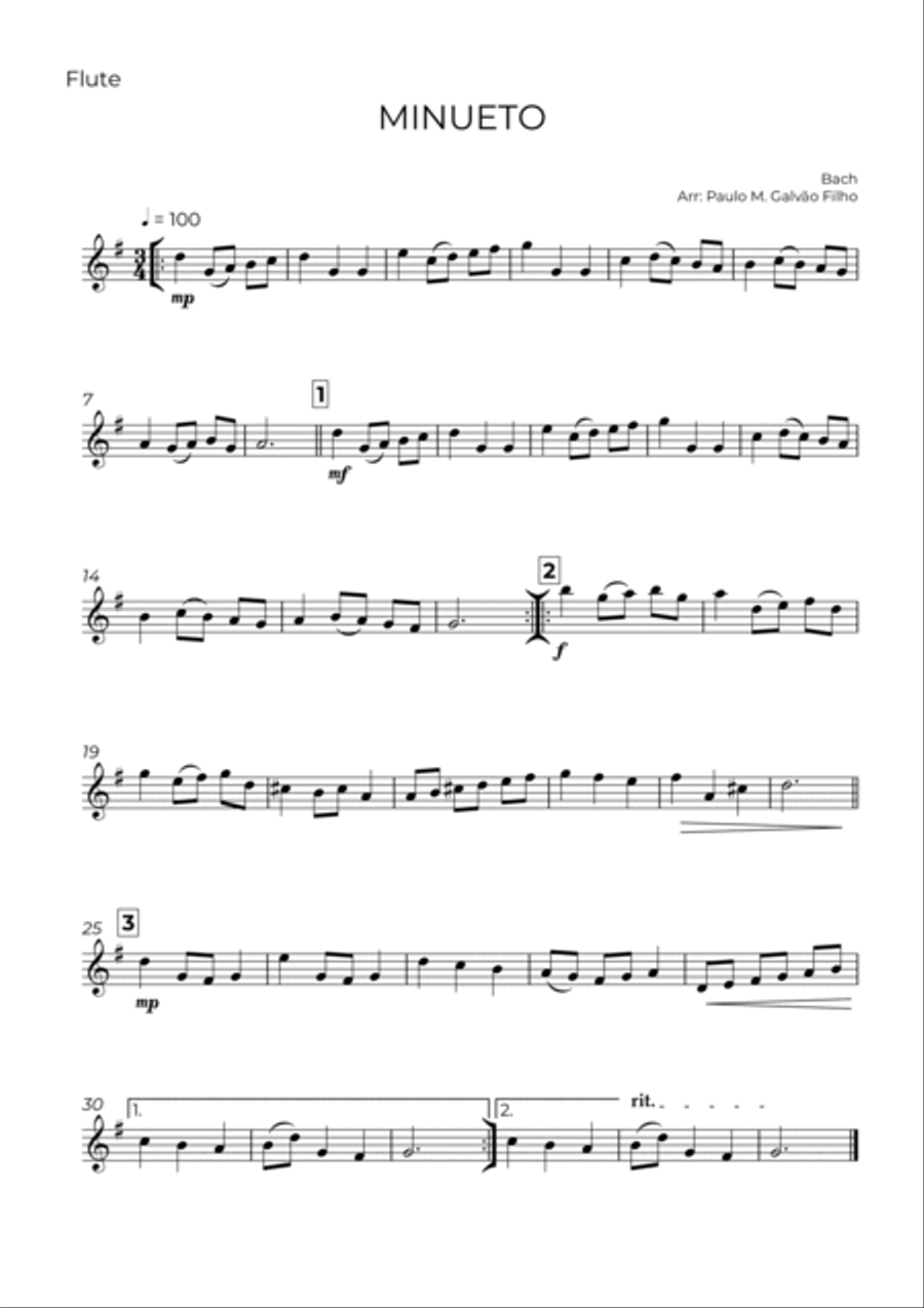 MINUETO - BACH - WIND TRIO (FLUTE, CLARINET & BASSOON) Woodwind Trio scores gallery preview page 4
