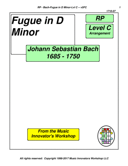 Bach - Fugue in D Minor - Series 5FC - (Key Map Tablature)