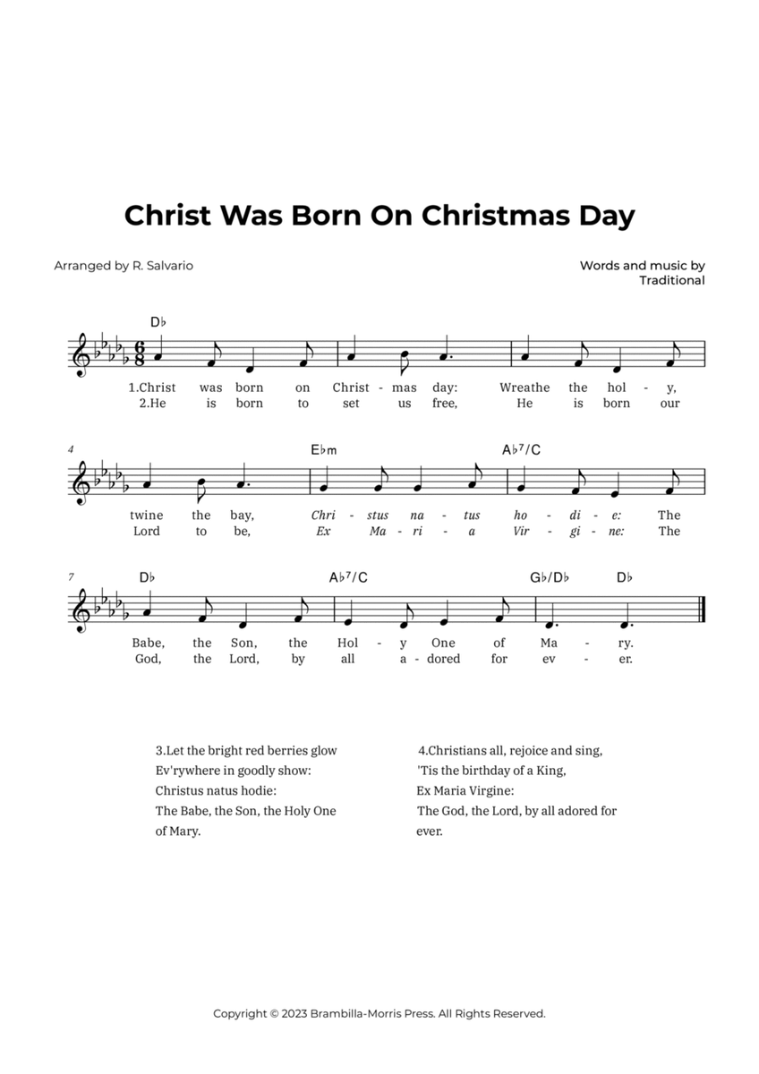 Christ Was Born On Christmas Day (Key of D-Flat Major) image number null