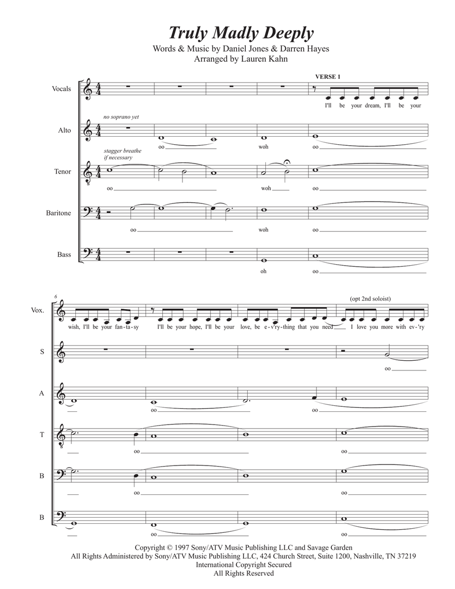 Truly, Madly, Deeply 4-Part scores gallery preview page 1