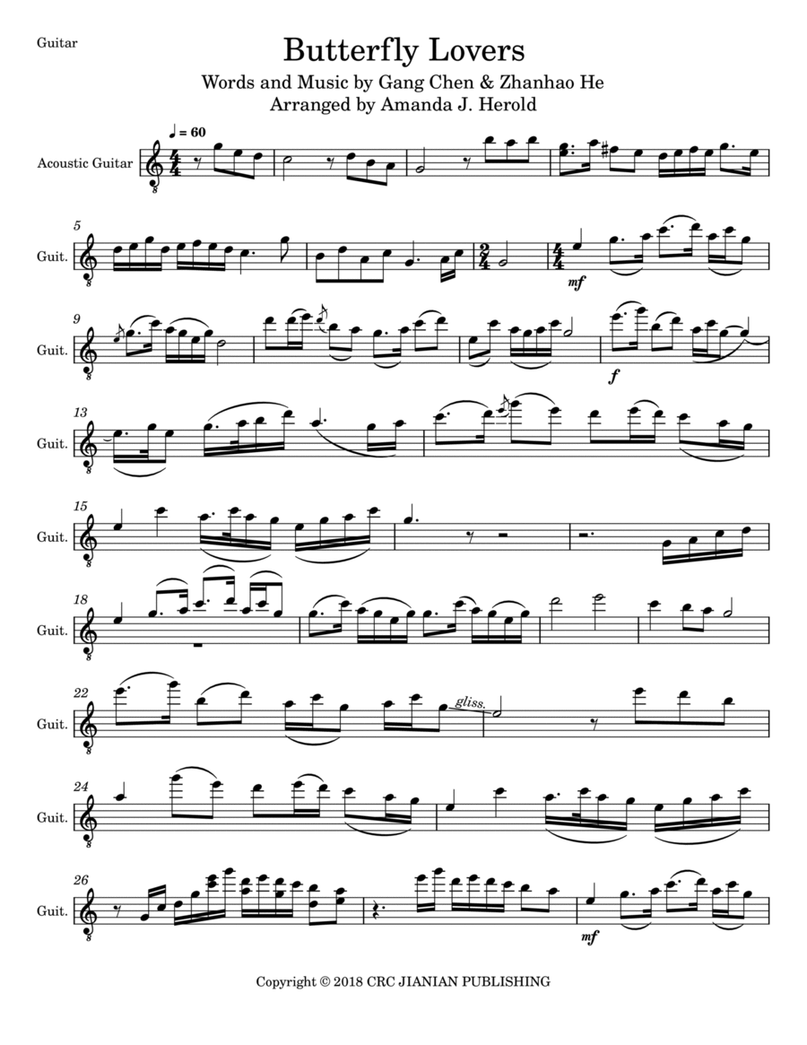 Butterfly Lovers Concerto Acoustic Guitar scores gallery preview page 1