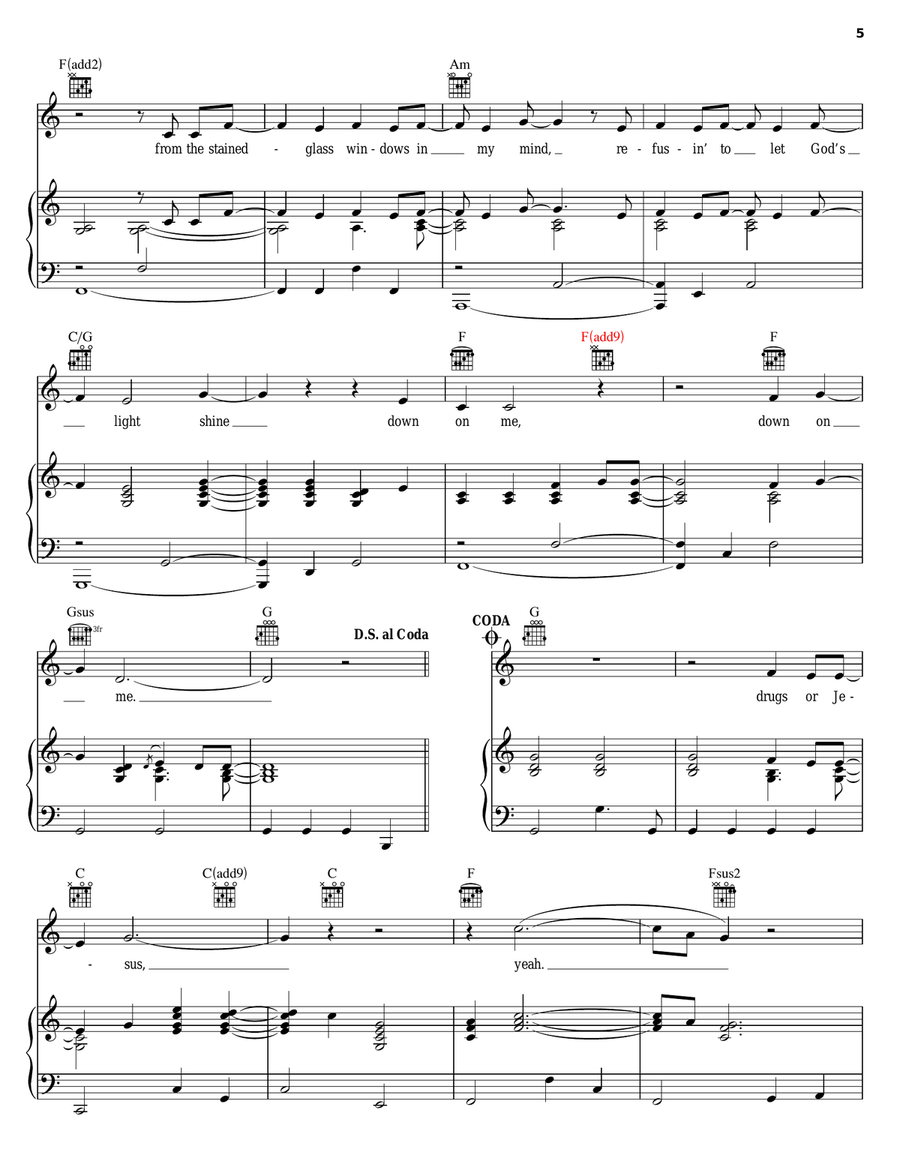 Drugs Or Jesus Drugs Or Jesus Piano, Vocal, Guitar scores gallery preview page 5