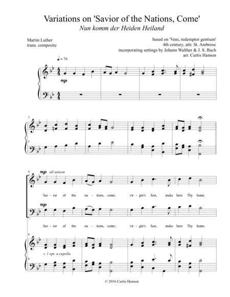 Savior of the Nations, Come (SATB) image number null