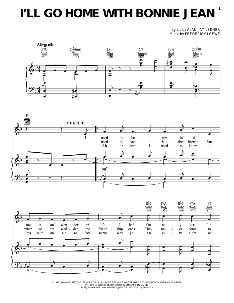 I'll Go Home With Bonnie Jean Piano, Vocal, Guitar scores gallery preview page 1