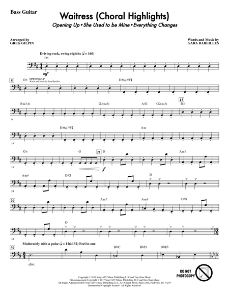 Waitress (Choral Highlights) (arr. Greg Gilpin) - Bass