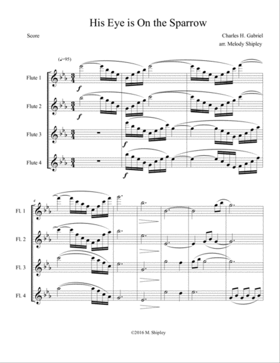 His Eye Is On The Sparrow (Quartet) Woodwind Quartet scores gallery preview page 1