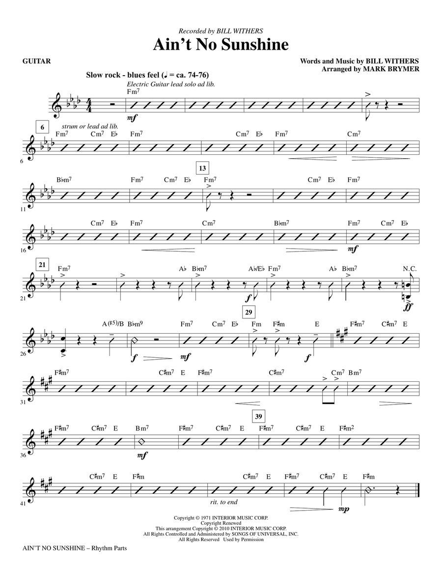 Ain't No Sunshine - Guitar Choir scores gallery preview page 1