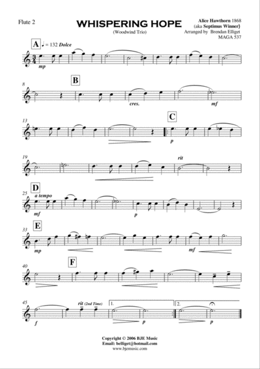 Whispering Hope - Woodwind Trio (2 Flutes and Clarinet) Woodwind Trio scores gallery preview page 3