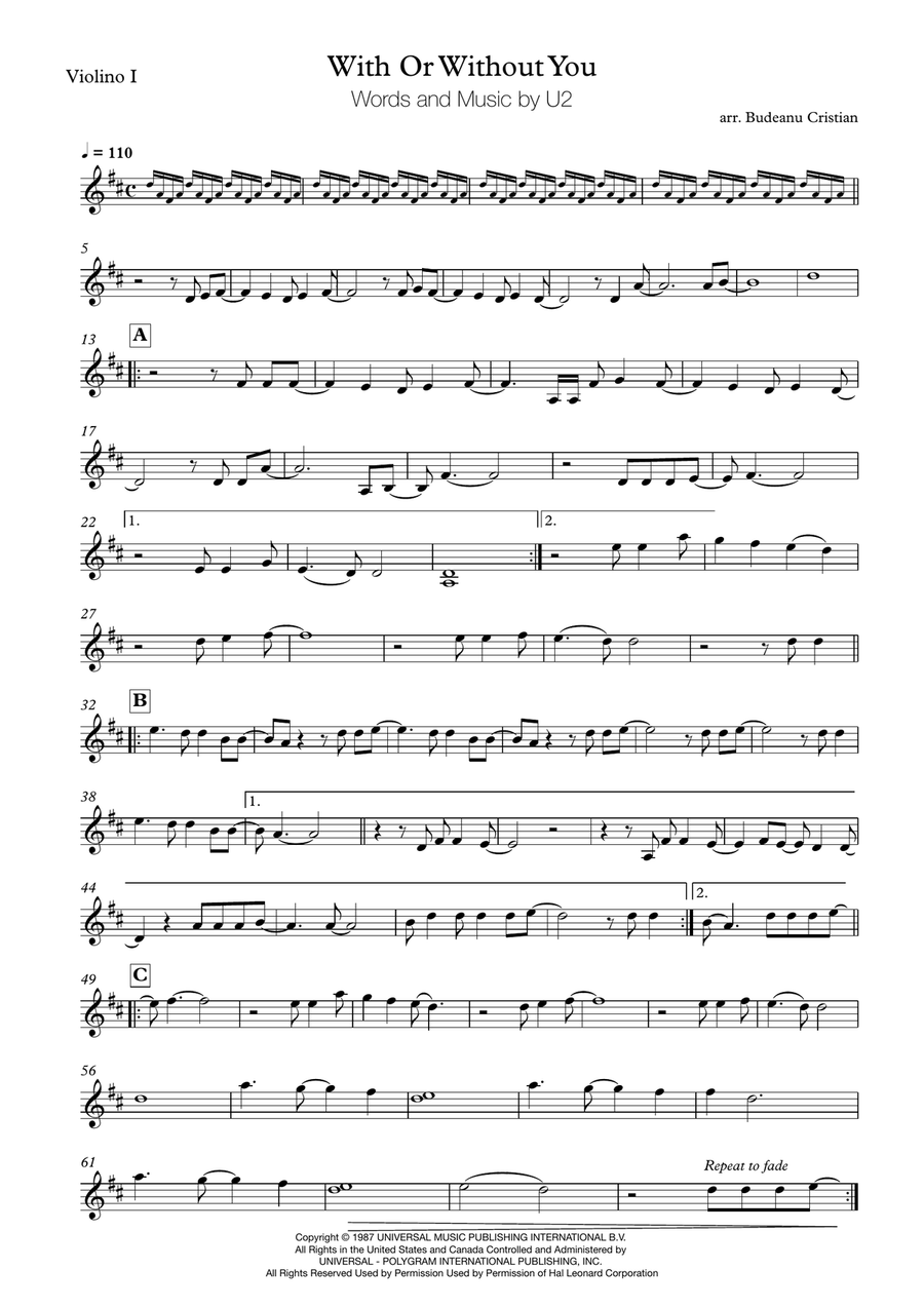 With Or Without You String Quartet scores gallery preview page 4