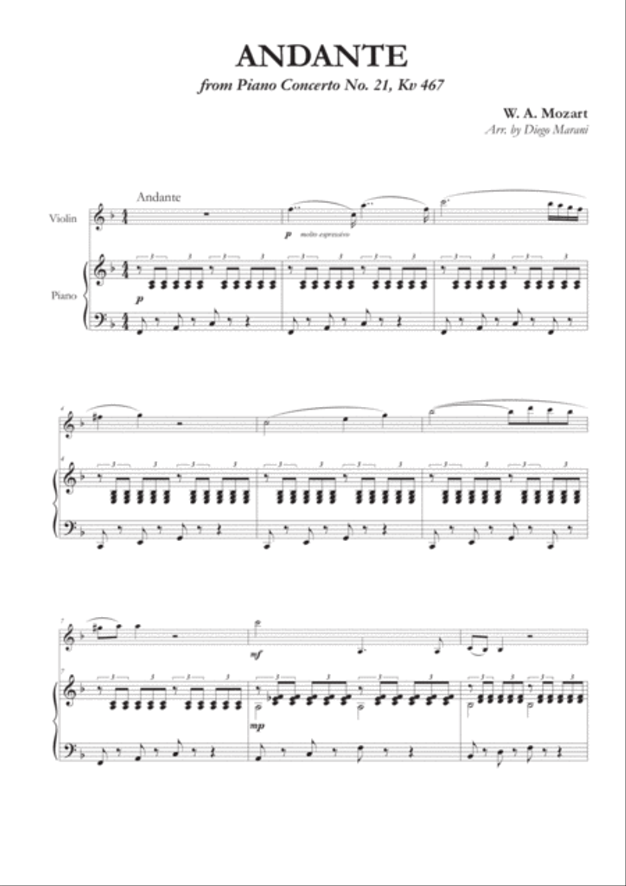 Andante from Concerto No. 21 for Violin and Piano image number null