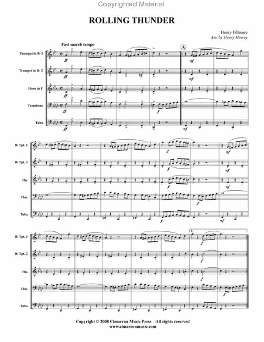 Rolling Thunder March Brass Quintet scores gallery preview page 2