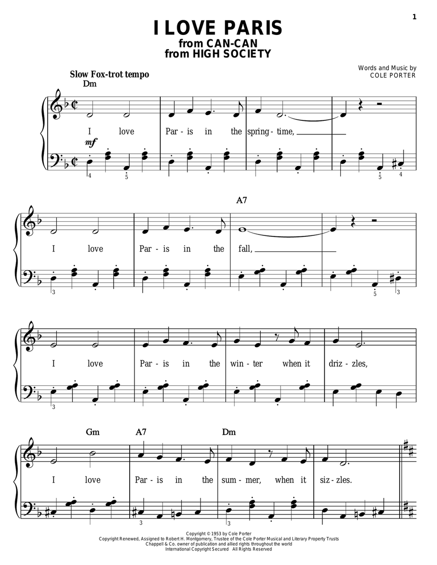 I Love Paris Easy Piano scores gallery preview page 1