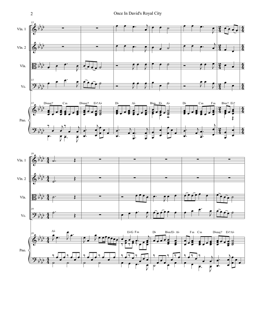 Once In Royal David's City (String Quartet and Piano) String Quartet scores gallery preview page 2