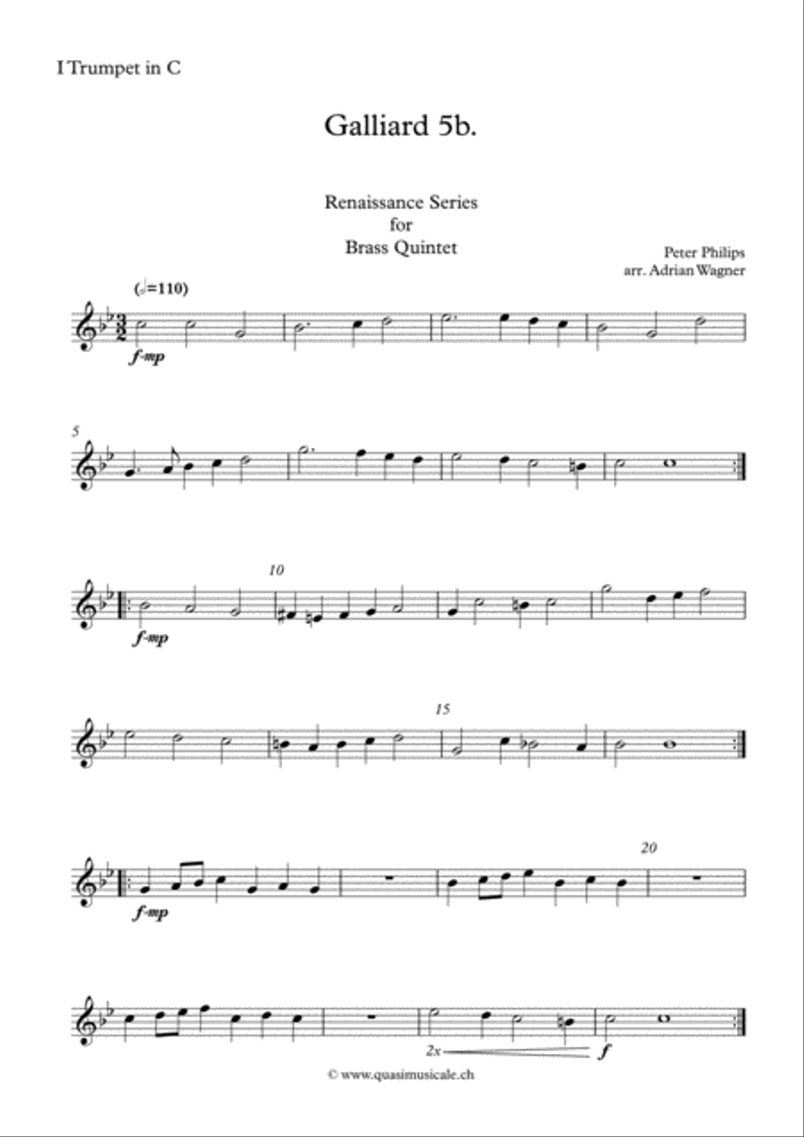 Galliard 5b. (Peter Philips) Brass Quintet arr. Adrian Wagner Brass Quintet scores gallery preview page 6
