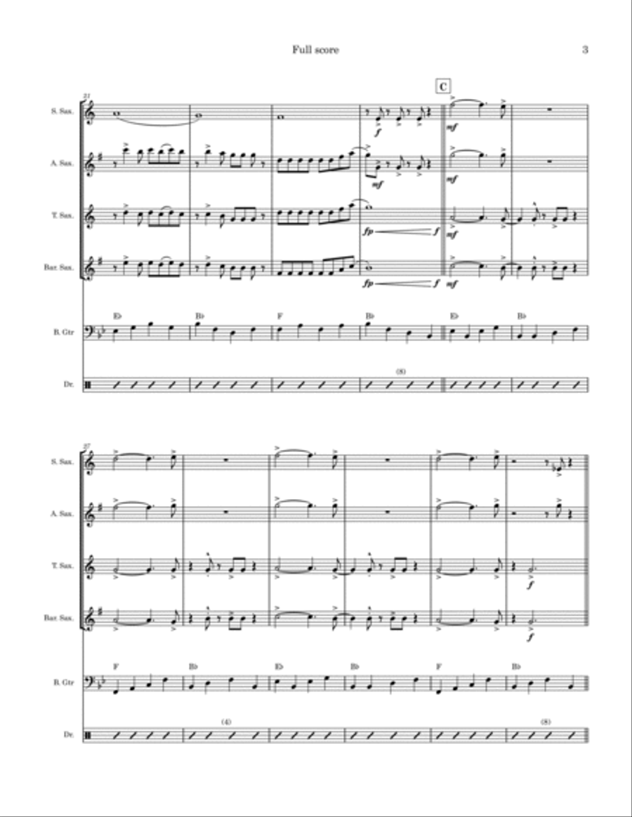 Hawaiian War Chant (ta-hu-wa-hu-wai) Saxophone Quartet scores gallery preview page 3