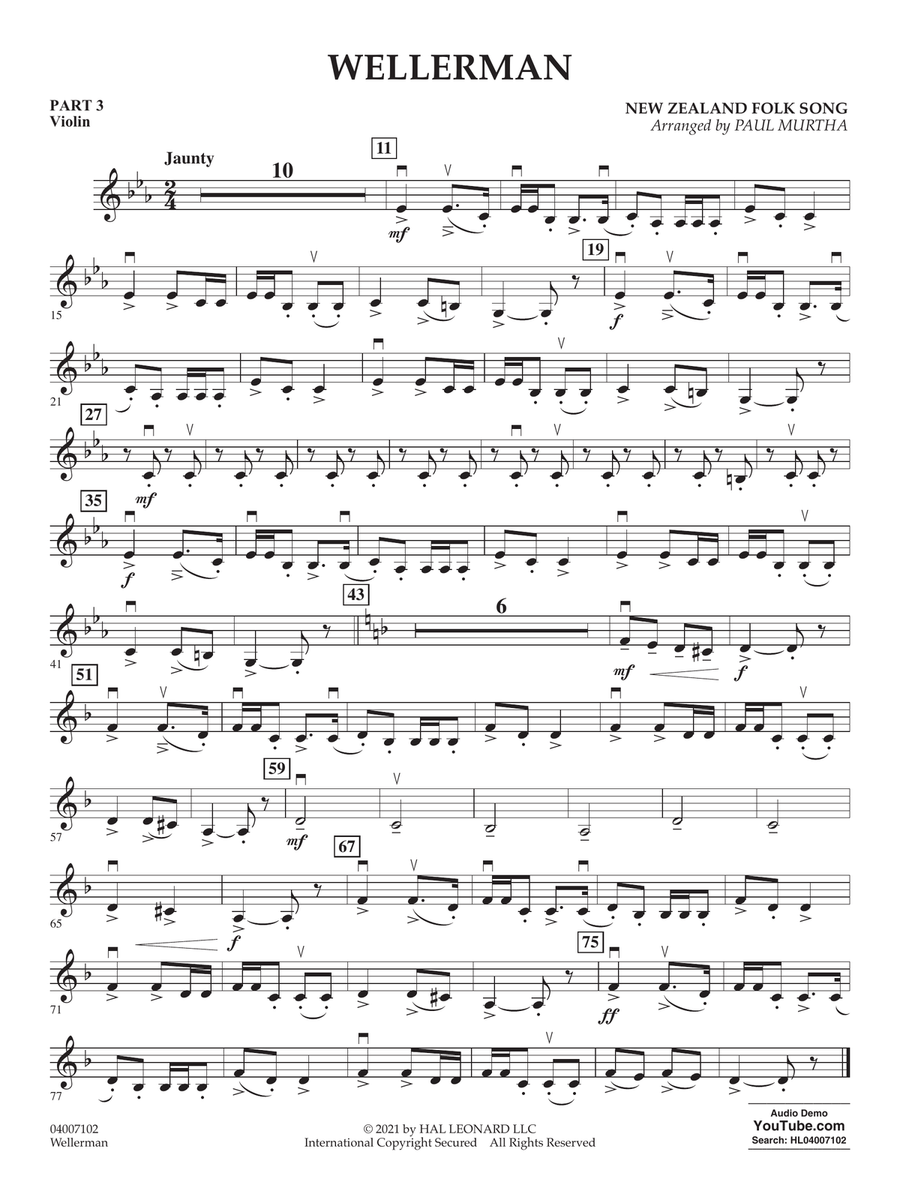Wellerman (arr. Paul Murtha) - Pt.3 - Violin Concert Band scores gallery preview page 1