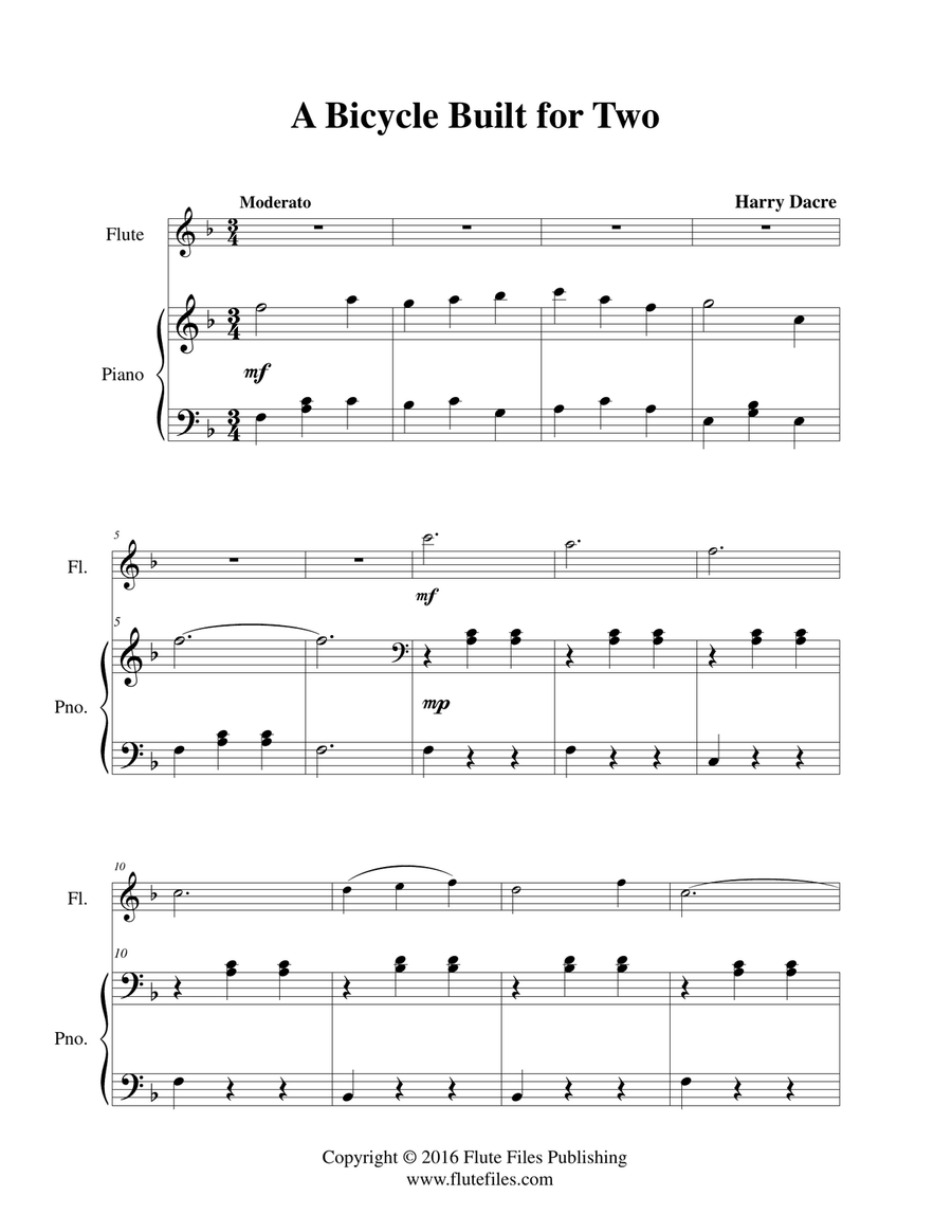 A Bicycle Built for Two - Flute Solo Chamber Music scores gallery preview page 3