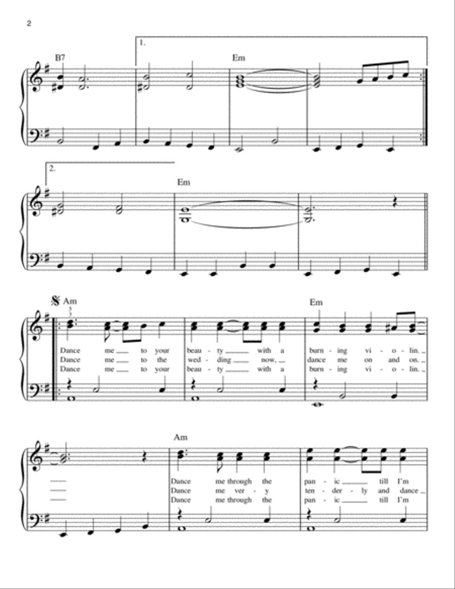 Dance Me To The End Of Love Easy Piano scores gallery preview page 2