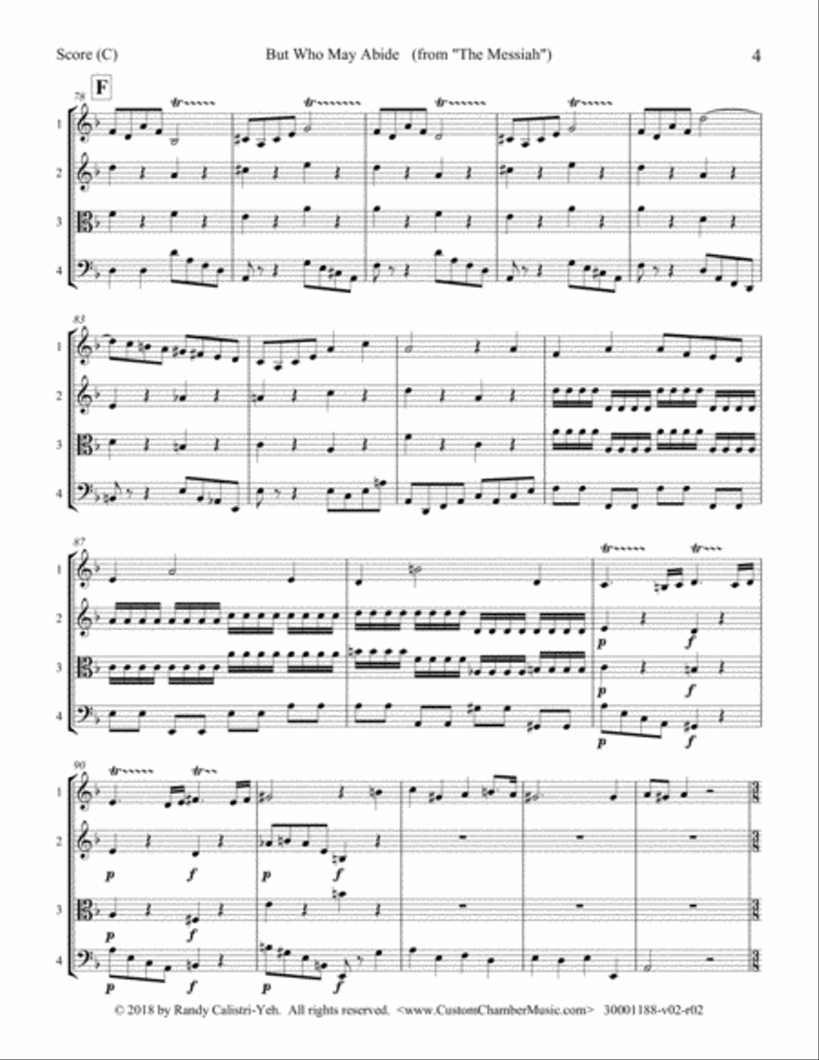 But Who May Abide - Handel Messiah (string duet, trio, or quartet) String Quartet scores gallery preview page 5