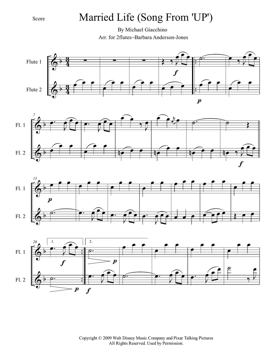 Married Life Flute Duet scores gallery preview page 1