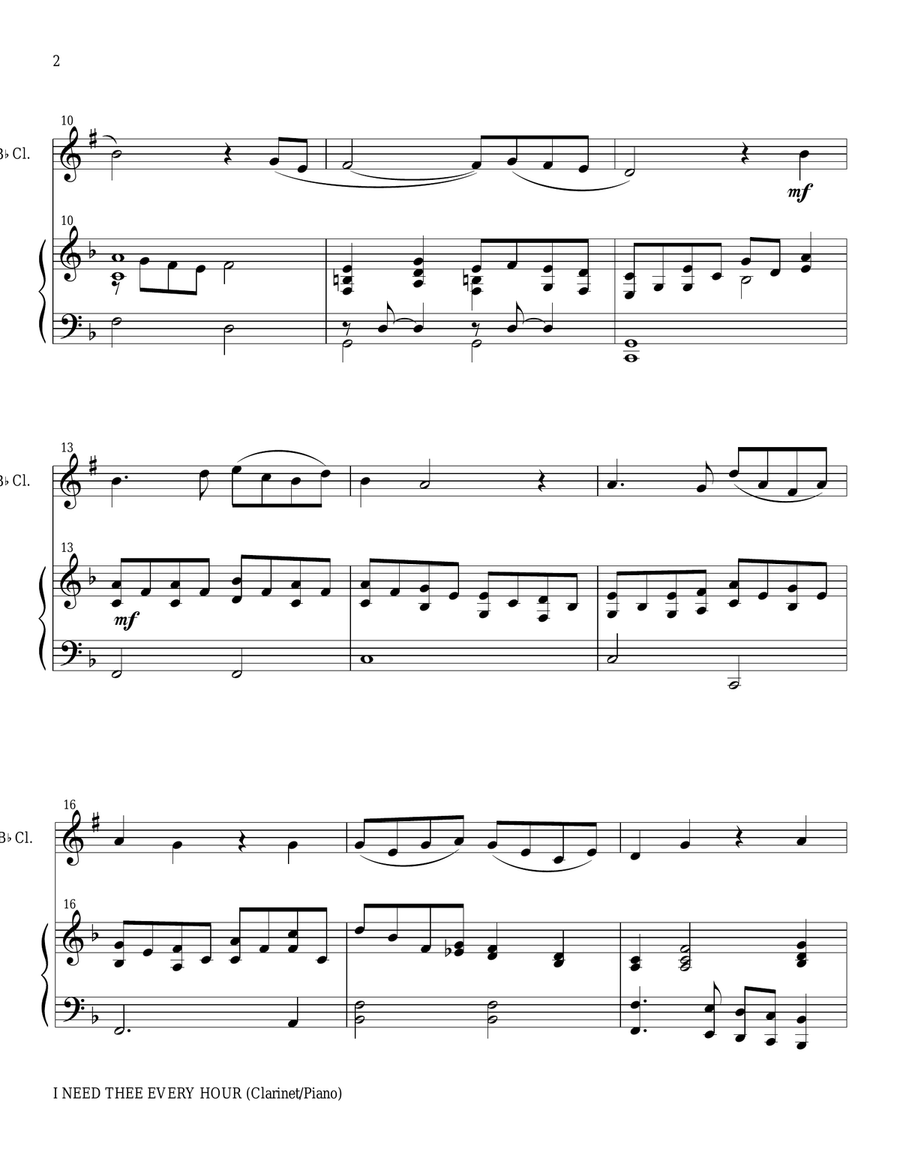 I NEED THEE EVERY HOUR (Bb Clarinet Solo with Piano and Clarinet Part) B-Flat Clarinet scores gallery preview page 2