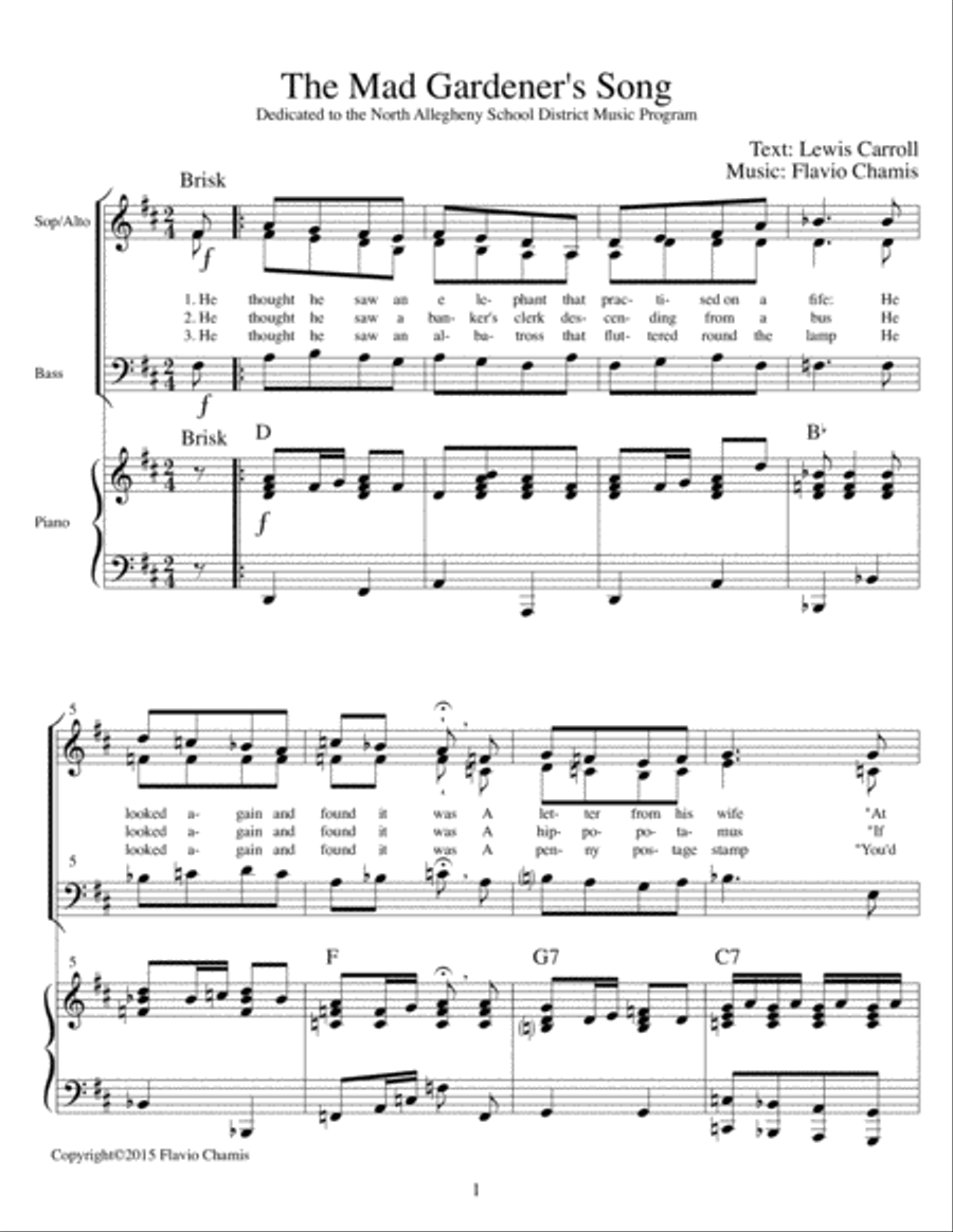 The Mad Gardener's Song 3-Part scores gallery preview page 1