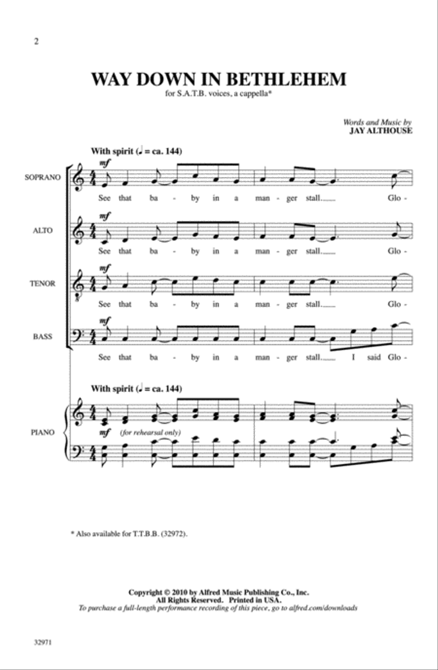 Way Down in Bethlehem Way Down in Bethlehem 4-Part scores gallery preview page 2
