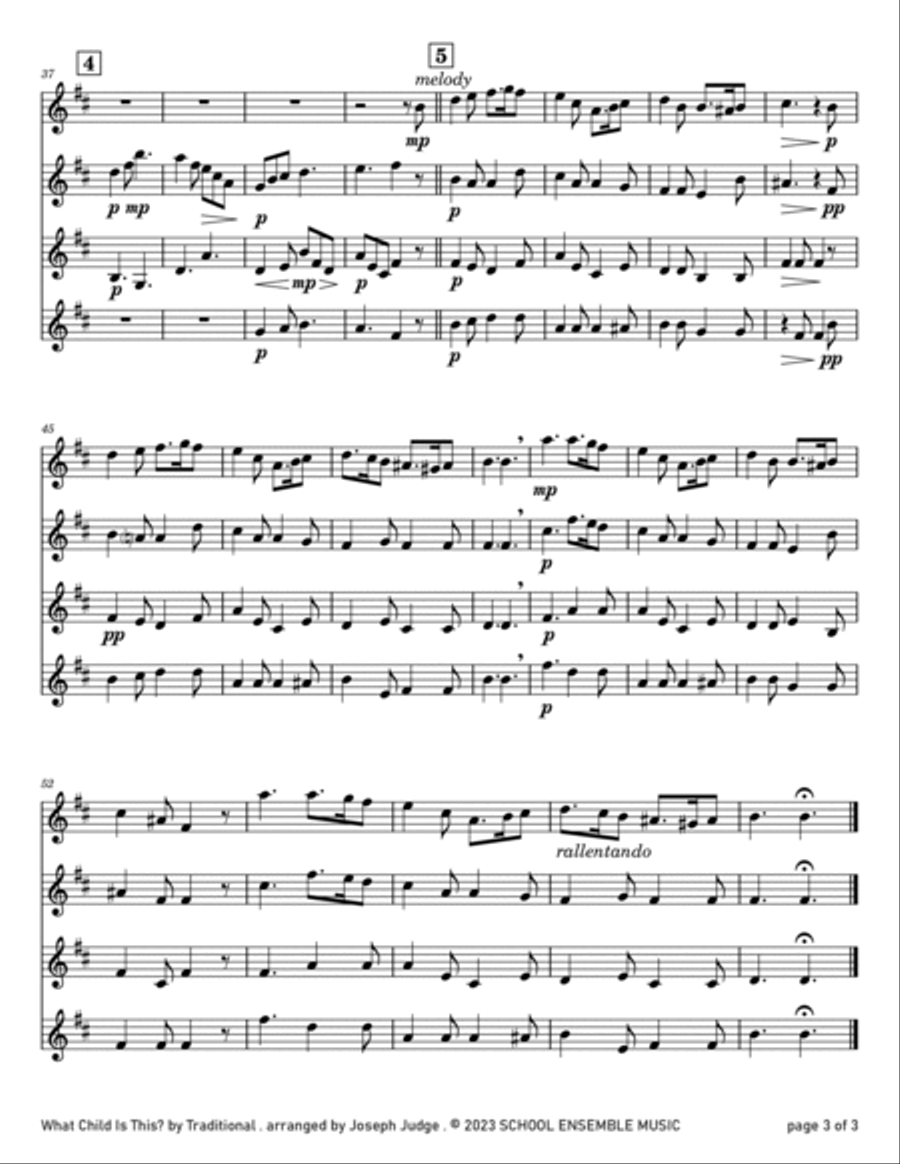 What Child Is This? for Clarinet Quartet in Schools Clarinet Quartet scores gallery preview page 3