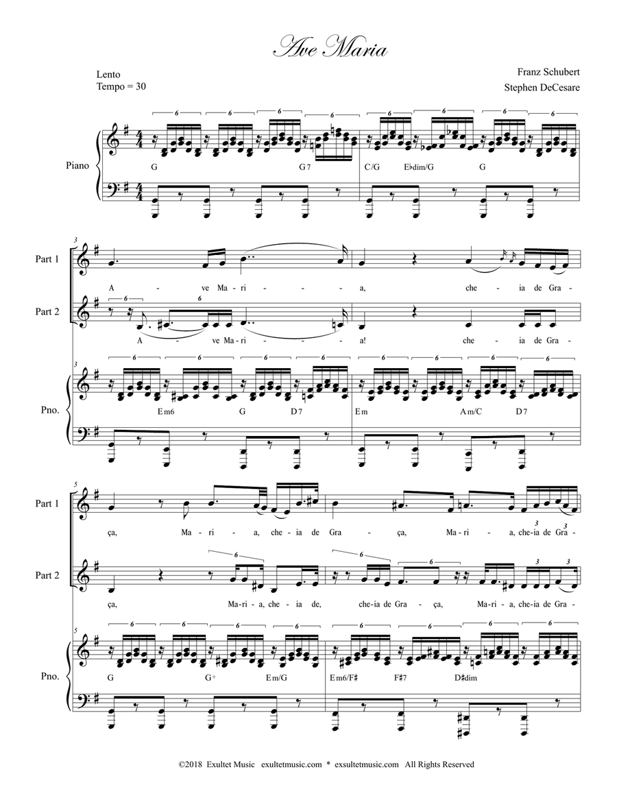 Ave Maria (Portuguese Lyrics - for 2-part choir - Low Key - Piano Accompaniment) 2-Part scores gallery preview page 2