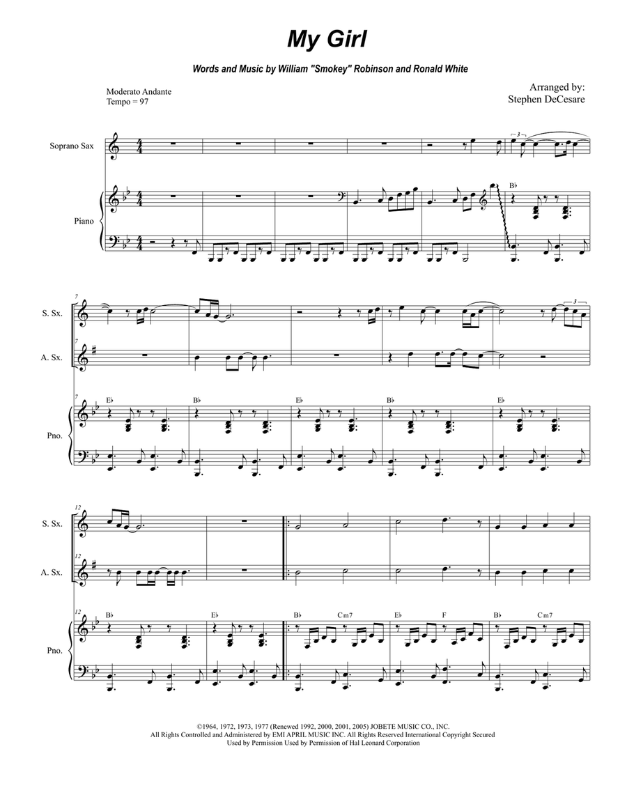My Girl My Girl Woodwind Duet scores gallery preview page 1
