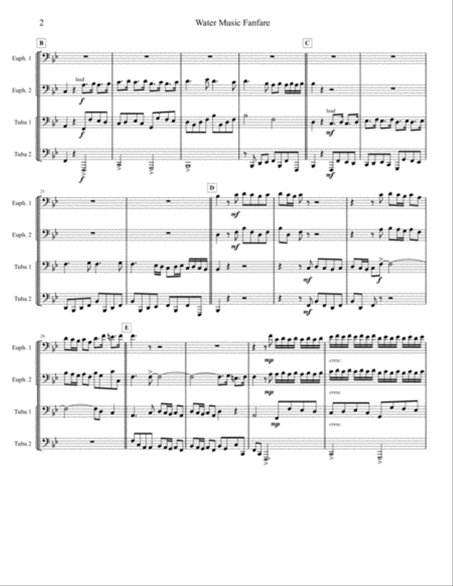 Water Music Fanfare - Tuba/Euphonium Quartet Brass Ensemble scores gallery preview page 2